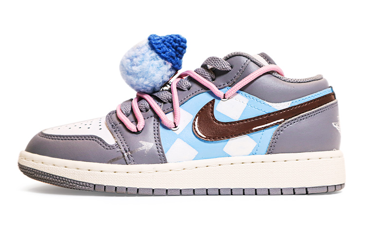 Buy [Sepatu Custom] Air Jordan 1 Low 'Vintage Grey Natal' 553560-053(TeamX-圣诞款菱格灰棕色GS款)