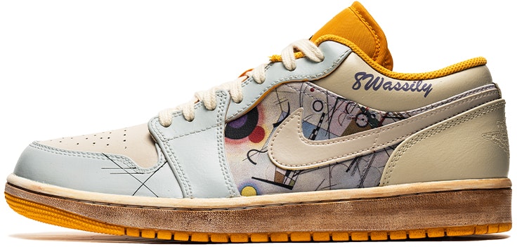 custom-shoes-air-jordan-1-low-vintage-oil-painting-white-yellow