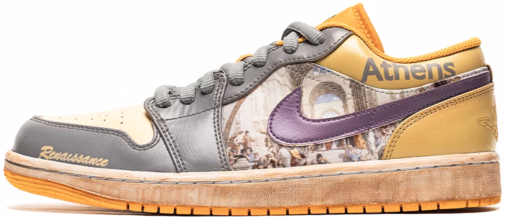 custom-shoes-air-jordan-1-low-vintage-oil-painting-yellow-white