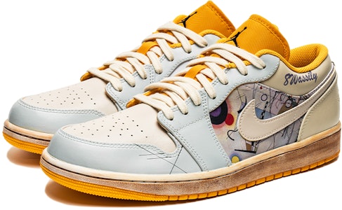 カスタムAJ1 ロー "ヴィンテージ油絵 白黄" 553558-701(TeamB-男款构图风C-BOX) Lookbook カスタムAJ1 ロー "ヴィンテージ油絵 白黄" 553558-701(TeamB-男款构图风C-BOX)