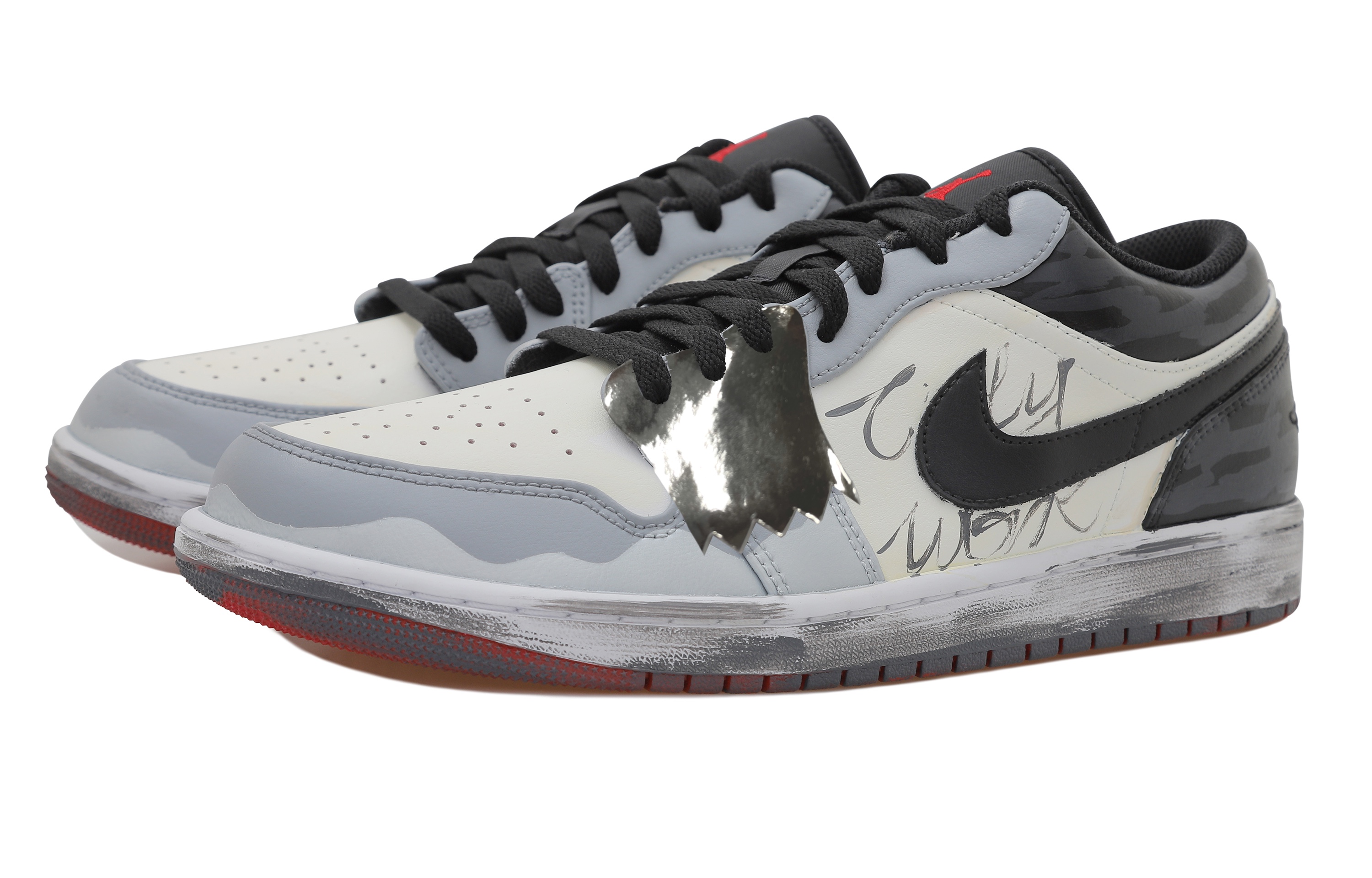 Shop 커스텀 에어 조던 1 로우 '빈티지 섀도우' (Custom Air Jordan 1 Low 'Vintage Shadow') 553558-066(Team拾玖-酷银做旧S-BOX)