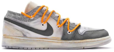 【訂製球鞋】 Jordan Air Jordan 1 Low 火山 復古廢土風手繪噴繪 低幫 復古籃球鞋 男款 米白灰 Order 【訂製球鞋】 Jordan Air Jordan 1 Low 火山 復古廢土風手繪噴繪 低幫 復古籃球鞋 男款 米白灰