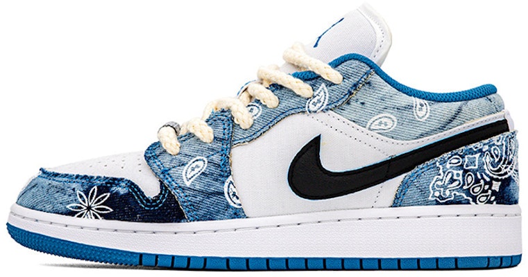 【定制球鞋】Jordan Air Jordan 1 Low "Washed Denim" 丹寧 水洗 牛仔布 腰果花 麻繩 休閒 低幫 復古籃球鞋 GS 白藍 Buy 【定制球鞋】Jordan Air Jordan 1 Low "Washed Denim" 丹寧 水洗 牛仔布 腰果花 麻繩 休閒 低幫 復古籃球鞋 GS 白藍