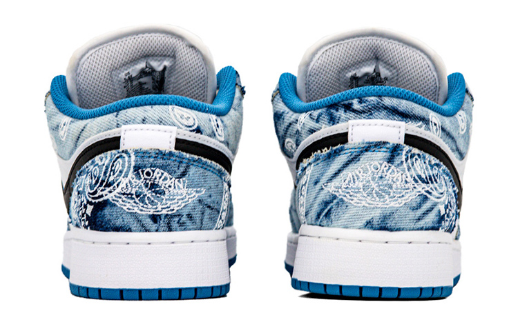 Purchase 【定制球鞋】Jordan Air Jordan 1 Low "Washed Denim" 丹寧 水洗 牛仔布 腰果花 麻繩 休閒 低幫 復古籃球鞋 GS 白藍