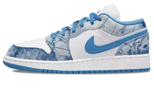 【訂製球鞋】Jordan Air Jordan 1 Low 野鶴製造 水洗丹寧 花卉 解構雙鞋帶 低幫 復古籃球鞋 GS 白藍 Sizing 【訂製球鞋】Jordan Air Jordan 1 Low 野鶴製造 水洗丹寧 花卉 解構雙鞋帶 低幫 復古籃球鞋 GS 白藍
