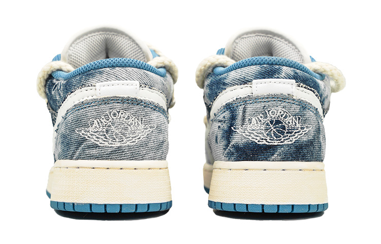 Shop 【定制球鞋】Jordan Air Jordan 1 Low 牛仔腰果花 丹寧 街頭 麻繩 禮物 低幫 復古籃球鞋 GS 水洗藍