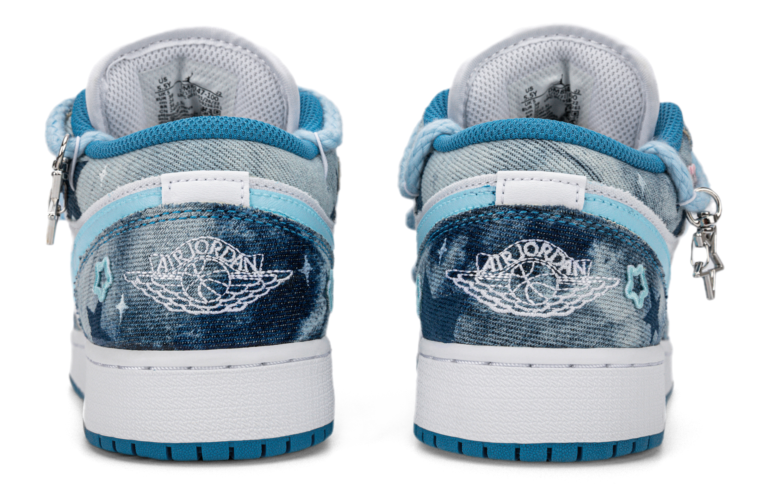 Shop [カスタムシューズ] エアジョーダン1 ロー 'ウォッシュデニム ホワイト-ブルー' DM8947-100-460049 DM8947-100-460049
