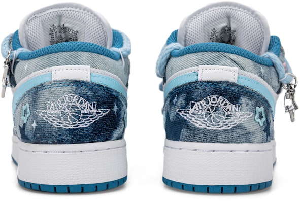 【定製籃球鞋】Jordan Air Jordan 1 水洗單寧 牛仔布 布貼星星 解構雙鞋帶 低筒 復古籃球鞋 GS 白藍 Shop 【定製籃球鞋】Jordan Air Jordan 1 水洗單寧 牛仔布 布貼星星 解構雙鞋帶 低筒 復古籃球鞋 GS 白藍