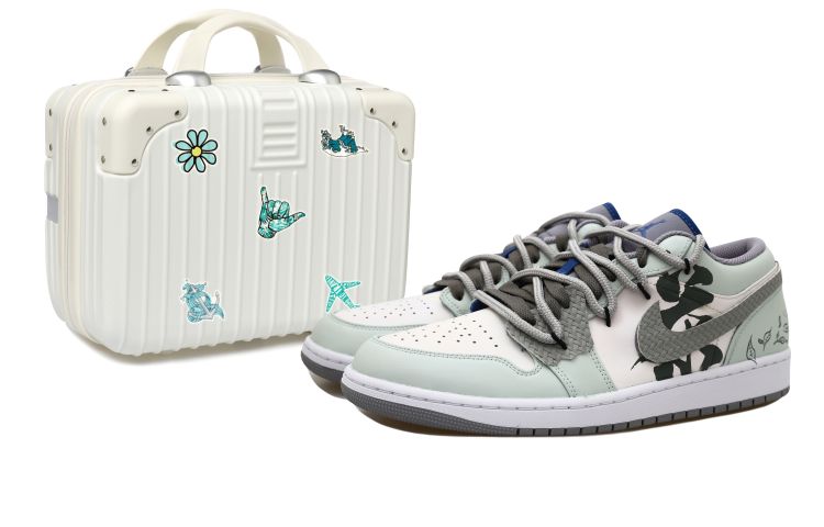 Buy 【定制球鞋】Jordan Air Jordan 1 Low OKHR 中國風 西湖龍井 茶葉 編織貼 麻繩 解構風 低幫 復古籃球鞋 GS 米綠