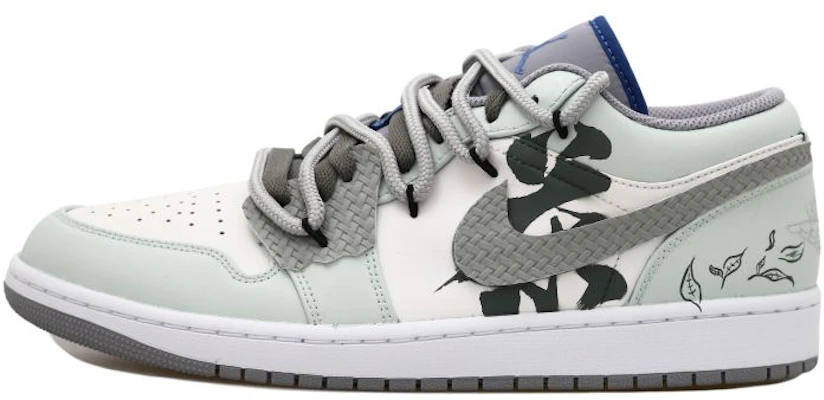 【定制球鞋】Jordan Air Jordan 1 Low OKHR 中國風 西湖龍井 茶葉 編織貼 麻繩 解構風 低幫 復古籃球鞋 GS 米綠 Order 【定制球鞋】Jordan Air Jordan 1 Low OKHR 中國風 西湖龍井 茶葉 編織貼 麻繩 解構風 低幫 復古籃球鞋 GS 米綠