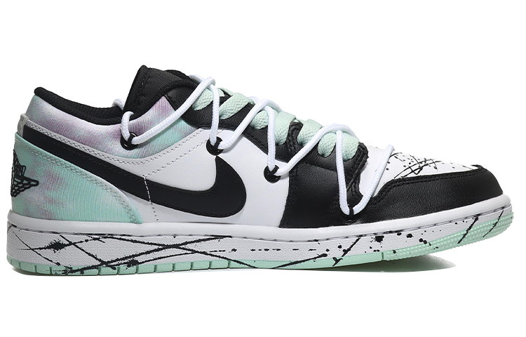 Order [Sepatu Custom] Air Jordan 1 Low 'Putih Hitam Hijau Grafiti' DM1199-100(Team10-泼墨)