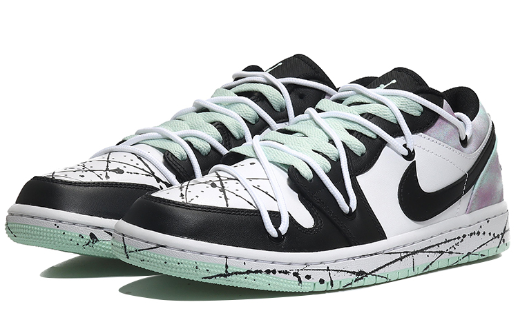 Lookbook [Sepatu Custom] Air Jordan 1 Low 'Putih Hitam Hijau Grafiti' DM1199-100(Team10-泼墨)