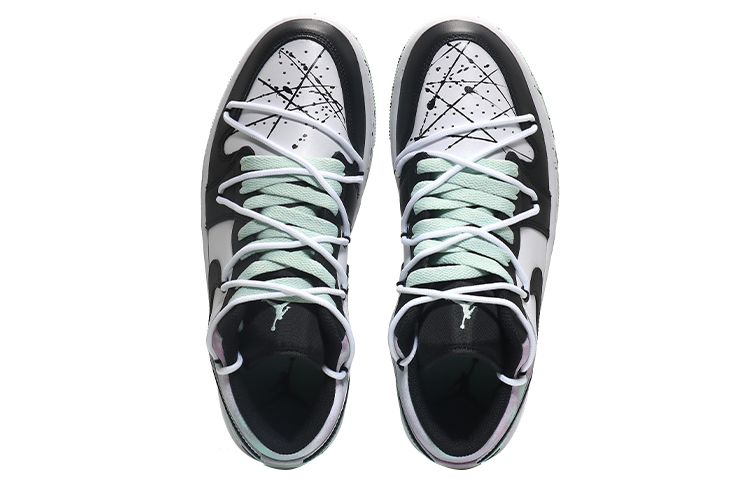Shop [Sepatu Custom] Air Jordan 1 Low 'Putih Hitam Hijau Grafiti' DM1199-100(Team10-泼墨)