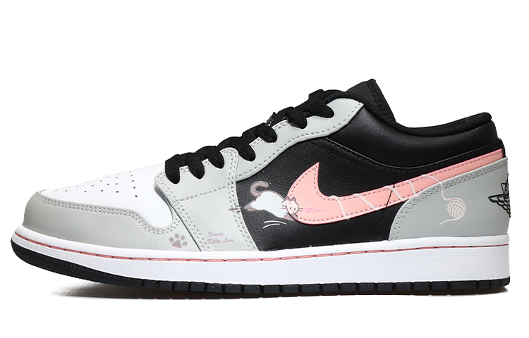 Buy [Sepatu Custom] Air Jordan 1 Low 'Putih Hitam Pink' 553558-062(Team10-毛线猫)