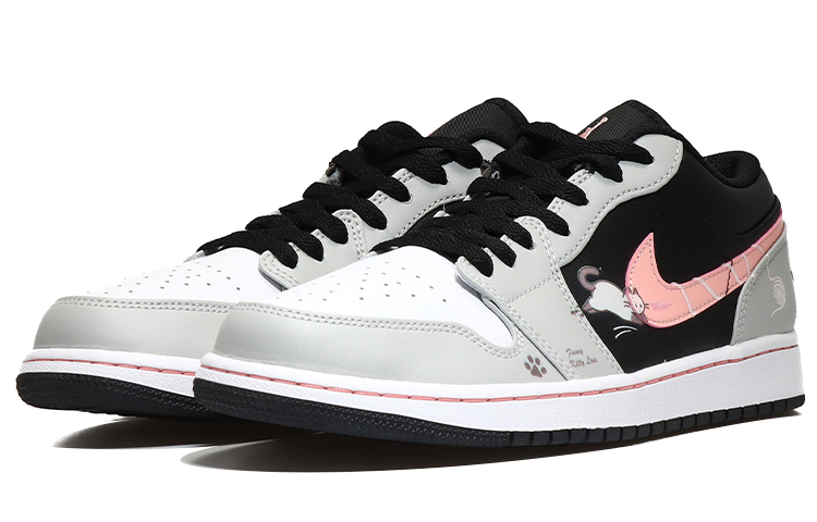 Lookbook [Sepatu Custom] Air Jordan 1 Low 'Putih Hitam Pink' 553558-062(Team10-毛线猫)