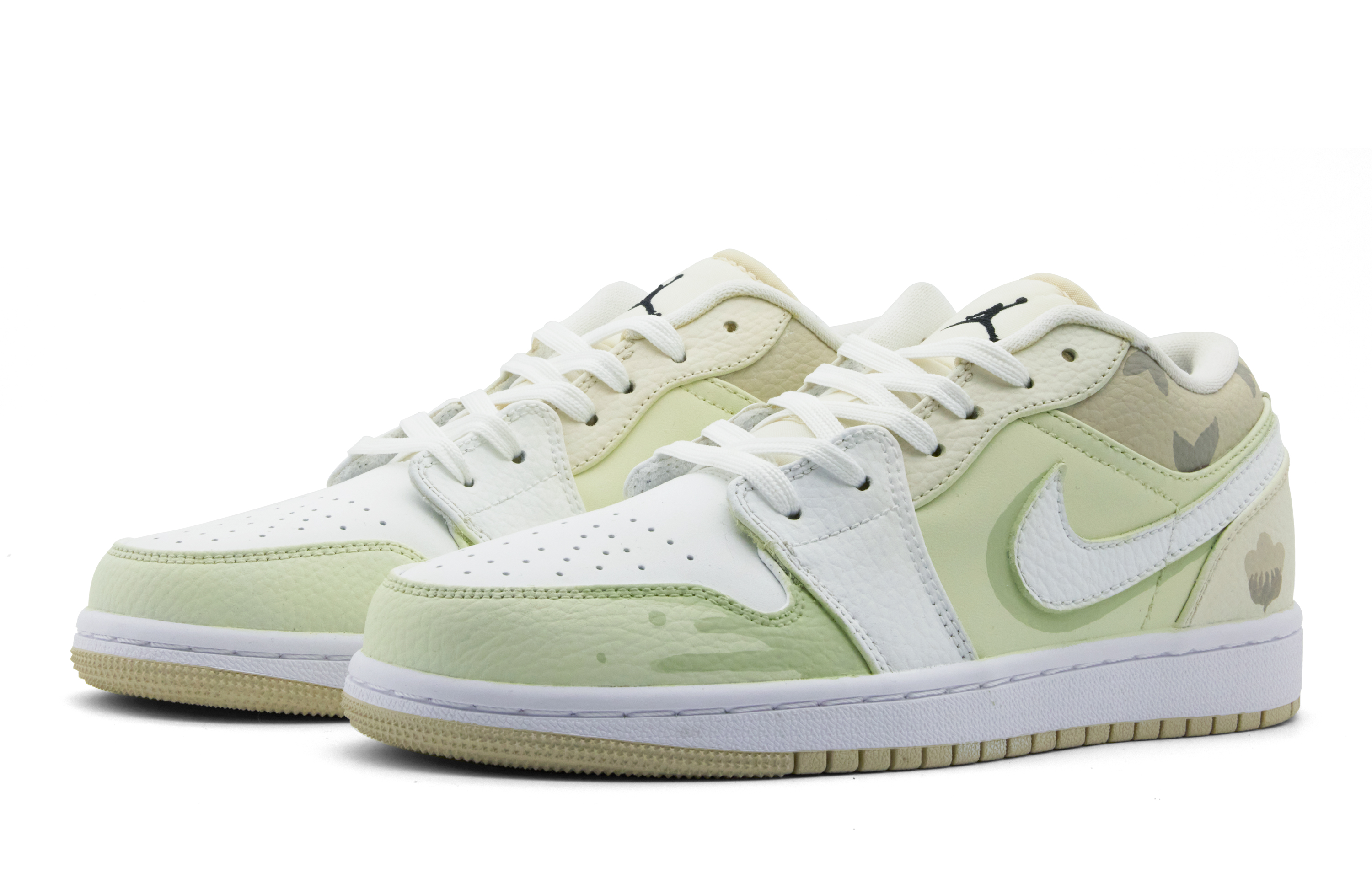 Lookbook 에어 조던 1 로우 '화이트 브라운 그린' 커스텀 슈즈 FB7168-121(Team51-男款木棉春)