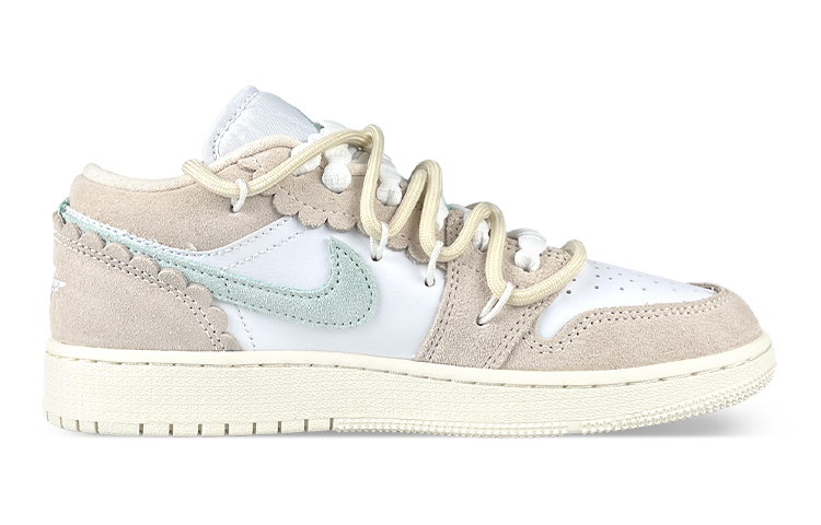 Order 【定製籃球鞋】 Jordan Air Jordan 1 天使之翼 兔子布標 花邊 解構 美式 低筒 復古籃球鞋 GS 白粉