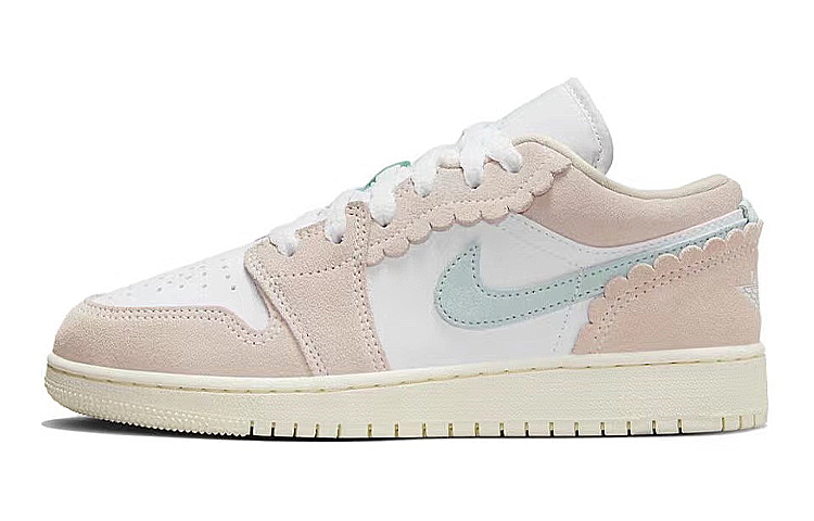 Sizing 【定製籃球鞋】 Jordan Air Jordan 1 天使之翼 兔子布標 花邊 解構 美式 低筒 復古籃球鞋 GS 白粉