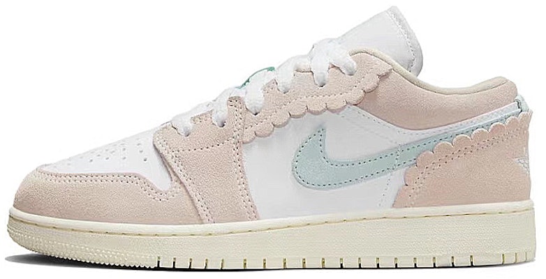 【定製籃球鞋】 Jordan Air Jordan 1 天使之翼 兔子布標 花邊 解構 美式 低筒 復古籃球鞋 GS 白粉 Sizing 【定製籃球鞋】 Jordan Air Jordan 1 天使之翼 兔子布標 花邊 解構 美式 低筒 復古籃球鞋 GS 白粉