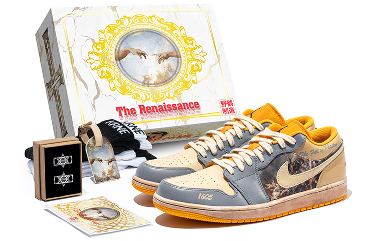 Buy 커스텀 에어 조던 1 로우 '흰노랑 빈티지 학' (Custom 에어 조던 1 로우 '흰노랑 빈티지 학') 553558-701(TeamB-男款阿玛戎之战C-BOX)