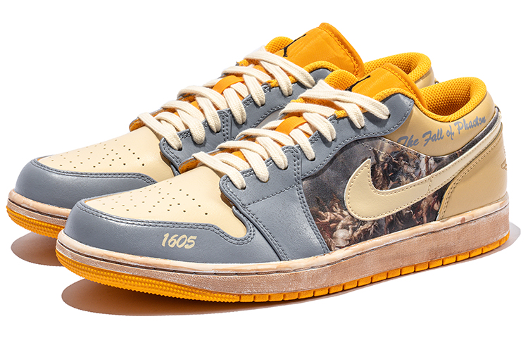 Shop 커스텀 에어 조던 1 로우 '흰노랑 빈티지 학' (Custom 에어 조던 1 로우 '흰노랑 빈티지 학') 553558-701(TeamB-男款阿玛戎之战C-BOX)