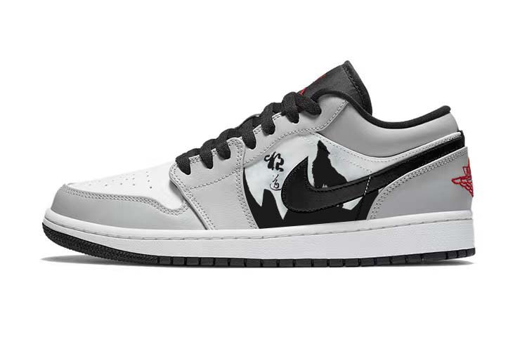 Buy [Sepatu Kustom] Air Jordan 1 Low 'Abu Semangat Serigala' 553558-030(Team56-狼山图腾)
