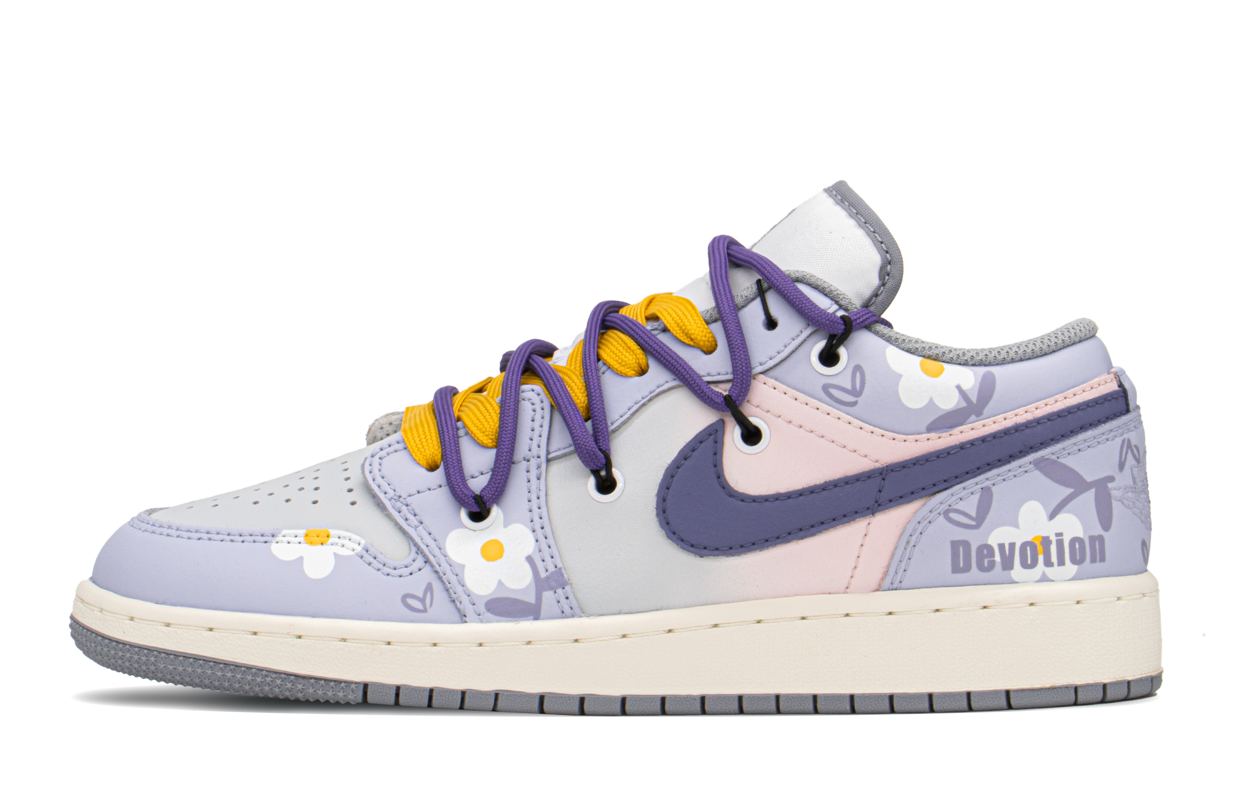 Order 【定制球鞋】Jordan Air Jordan 1 FZBB 雛菊 特殊禮盒 解構鞋帶 低幫 復古籃球鞋 GS 黃紫