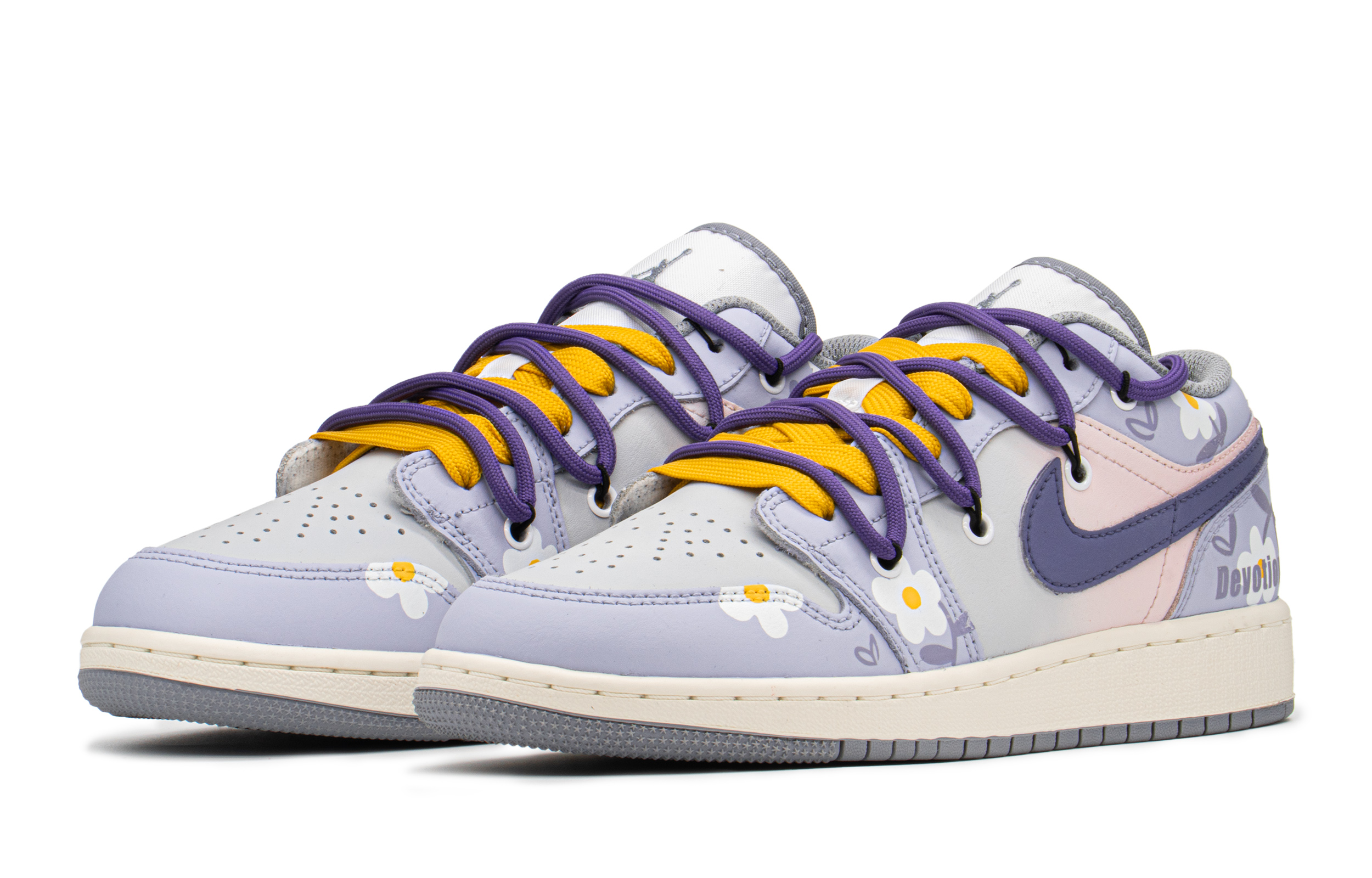 Shop 【定制球鞋】Jordan Air Jordan 1 FZBB 雛菊 特殊禮盒 解構鞋帶 低幫 復古籃球鞋 GS 黃紫