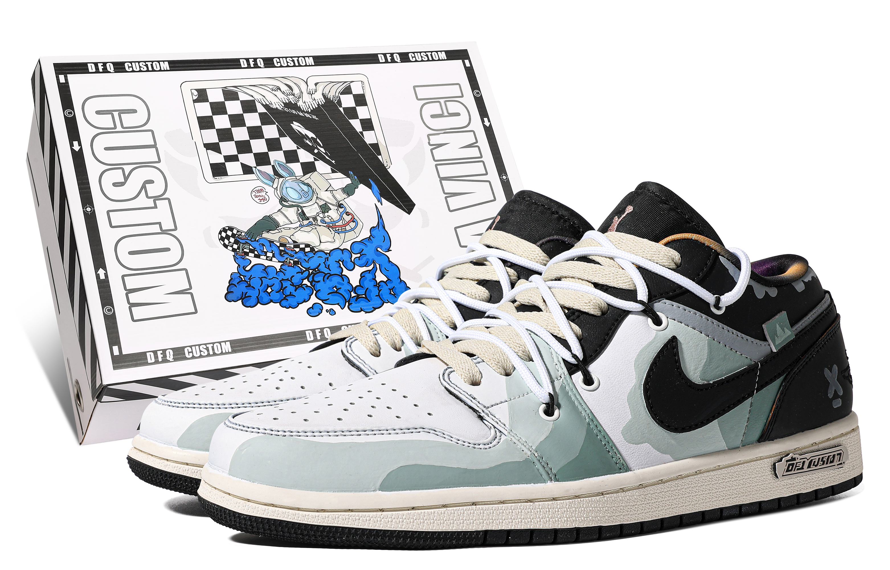 Buy 커스텀 에어 조던 1 로우 SE '녹색 물결' DQ8422-001(TeamM-男款山岚S-BOX)