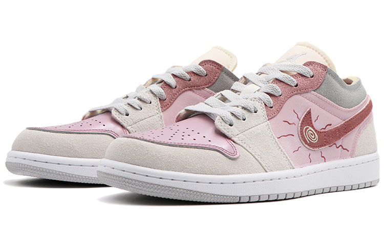 Lookbook 커스텀 에어 조던 1 로우 SE '스팀 퍼핏 핑크-그레이' DN1635-100(Team17-男款小太阳印花灰粉)