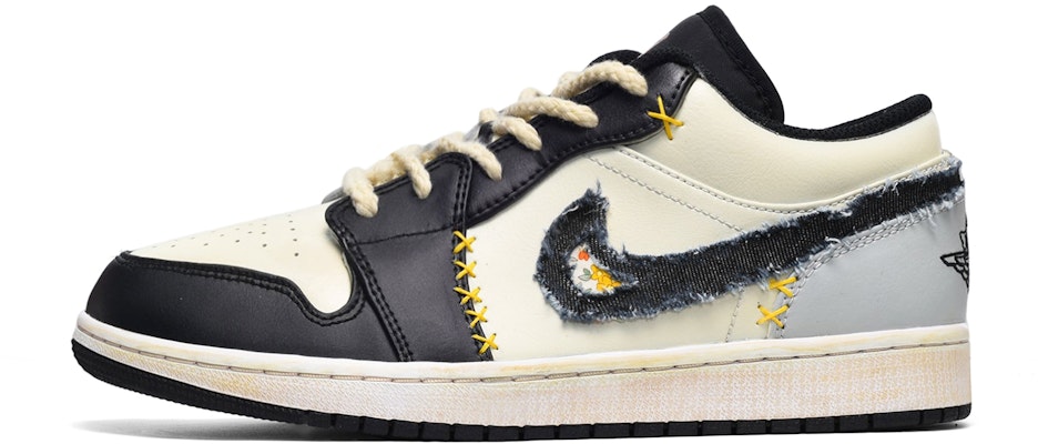 【定制球鞋】Jordan Air Jordan 1 Low SE 復古牛仔 做舊肌理 低幫 復古籃球鞋 GS 黑黃灰 Buy 【定制球鞋】Jordan Air Jordan 1 Low SE 復古牛仔 做舊肌理 低幫 復古籃球鞋 GS 黑黃灰