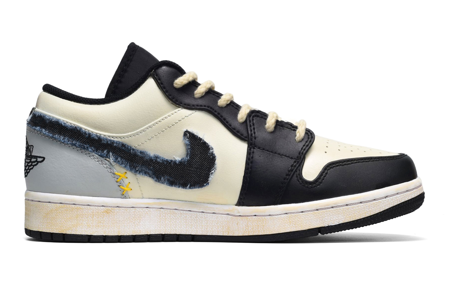 Order 【定制球鞋】Jordan Air Jordan 1 Low SE 復古牛仔 做舊肌理 低幫 復古籃球鞋 GS 黑黃灰