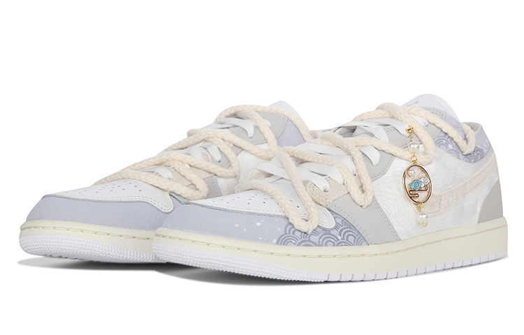 Lookbook 【訂製球鞋】Jordan Air Jordan 1 Low se 熱浪 白絲綢 國風 祥雲 材質拼接 低筒 復古籃球鞋 男款 白色