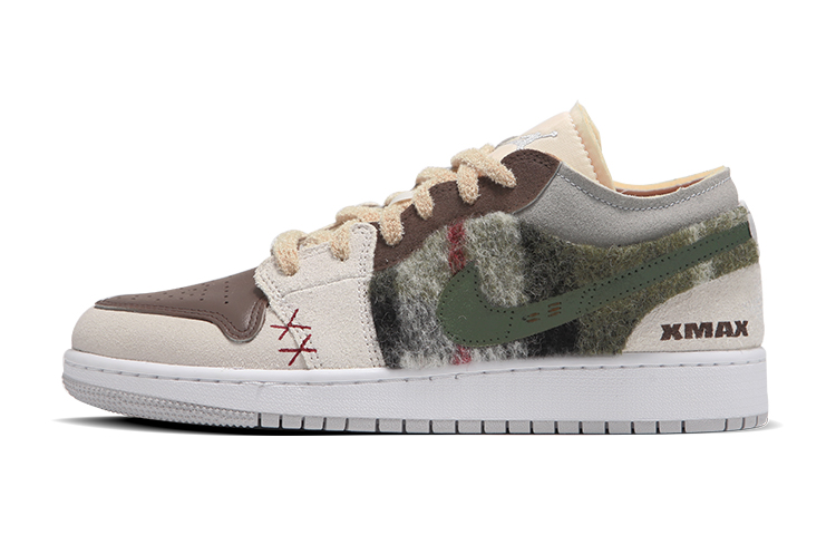 Buy [Kasut Custom] Air Jordan 1 Low SE Craft 'Christmas Patchwork Coklat Hijau' DQ3727-100(Teamfour-女款圣诞格子绿)