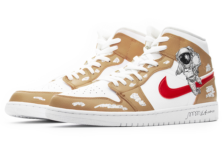 Lookbook カスタムシューズ] エアジョーダン1 ミッド 2021 'マーズスクラッチャー' 554724-130(TeamA-AJ1男款宇航员红棕)