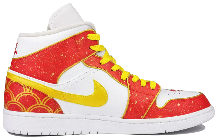 Order [カスタムシューズ] エア ジョーダン 1 ミッド 2021 'レッドイエロー' 554724-129(TeamE-喷绘手绘红黄)