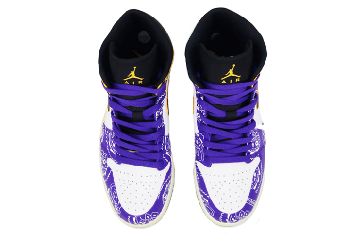 Shop [定制鞋] Air Jordan 1 Mid '陈旧腰果花紫黄' 554724-170(Team肆-男款喷绘紫金腰果花)