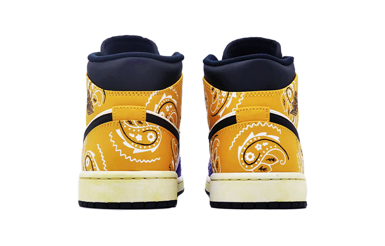 Purchase [定制鞋] Air Jordan 1 Mid '陈旧腰果花紫黄' 554724-170(Team肆-男款喷绘紫金腰果花)