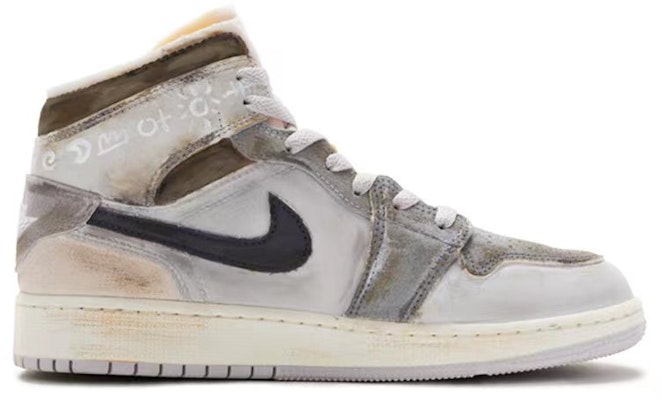 【定製球鞋】【現貨】Air Jordan 1 Mid 做舊廢土風 男款 中筒 籃球鞋 灰白棕 Order 【定製球鞋】【現貨】Air Jordan 1 Mid 做舊廢土風 男款 中筒 籃球鞋 灰白棕