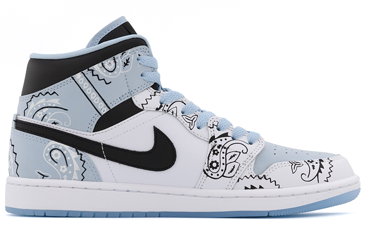 Order [Zapatos Personalizados] Air Jordan 1 Mid 'Flor de Anacardo Asimétrica' DV1308-104(Team肆-男款白蓝鸳鸯腰果花A)