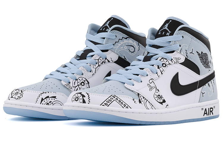 Lookbook [Zapatos Personalizados] Air Jordan 1 Mid 'Flor de Anacardo Asimétrica' DV1308-104(Team肆-男款白蓝鸳鸯腰果花A)