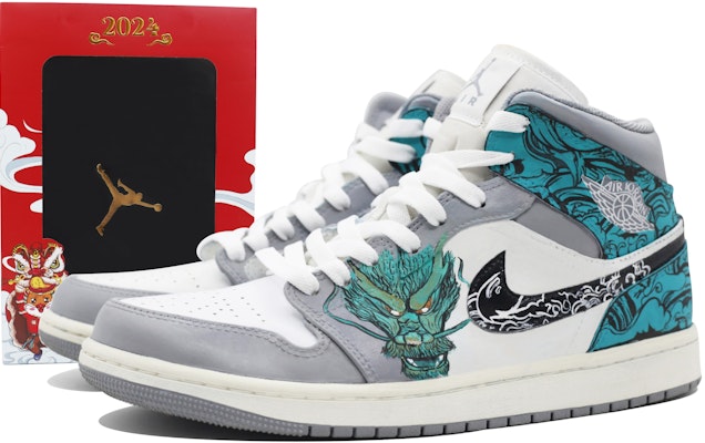 【客製球鞋】Jordan Air Jordan 1 龍年限定 青龍 國風潮流 防滑耐磨輕便 中幫 復古籃球鞋 男款 灰藍 Buy 【客製球鞋】Jordan Air Jordan 1 龍年限定 青龍 國風潮流 防滑耐磨輕便 中幫 復古籃球鞋 男款 灰藍