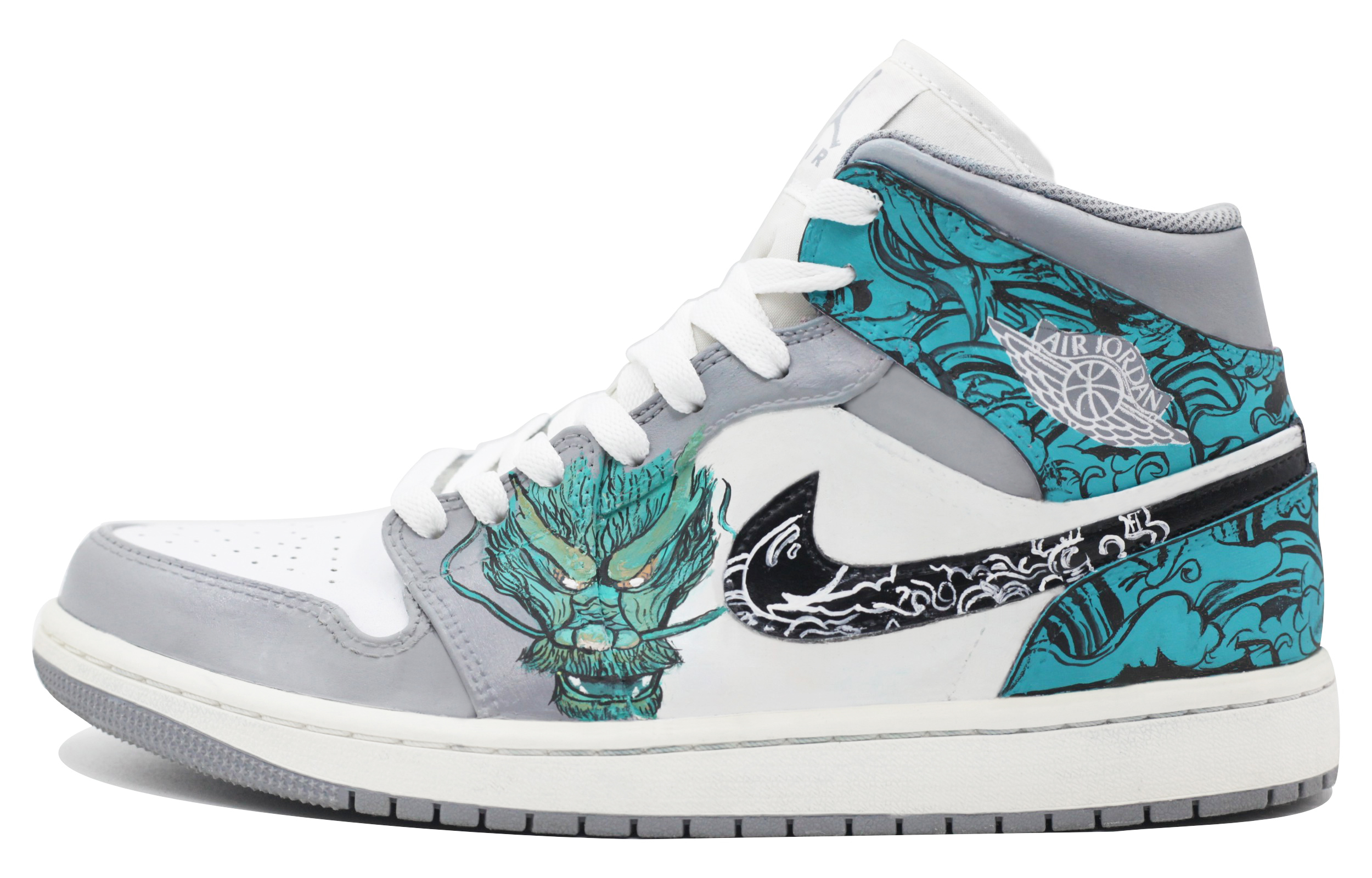 Order 【客製球鞋】Jordan Air Jordan 1 龍年限定 青龍 國風潮流 防滑耐磨輕便 中幫 復古籃球鞋 男款 灰藍