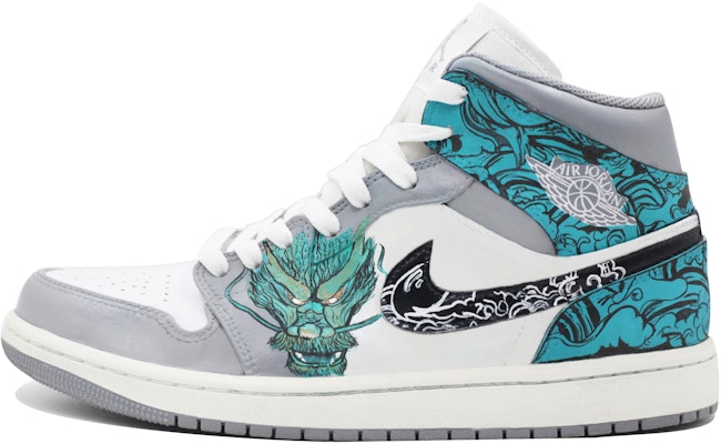 【客製球鞋】Jordan Air Jordan 1 龍年限定 青龍 國風潮流 防滑耐磨輕便 中幫 復古籃球鞋 男款 灰藍 Order 【客製球鞋】Jordan Air Jordan 1 龍年限定 青龍 國風潮流 防滑耐磨輕便 中幫 復古籃球鞋 男款 灰藍