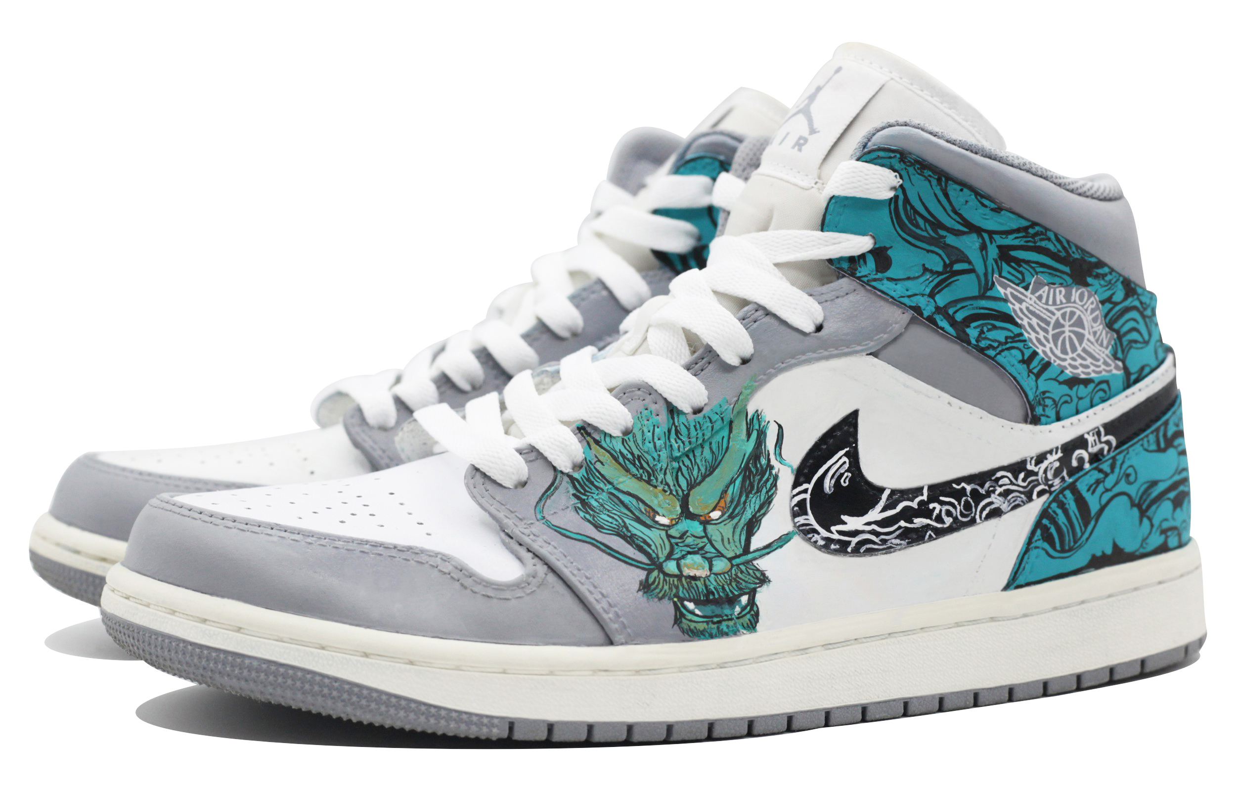 Shop 【客製球鞋】Jordan Air Jordan 1 龍年限定 青龍 國風潮流 防滑耐磨輕便 中幫 復古籃球鞋 男款 灰藍