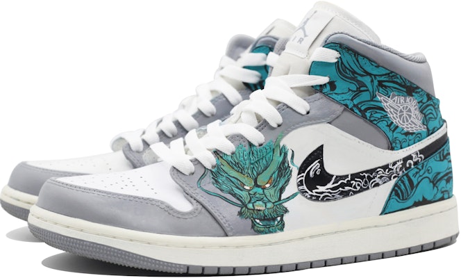 【客製球鞋】Jordan Air Jordan 1 龍年限定 青龍 國風潮流 防滑耐磨輕便 中幫 復古籃球鞋 男款 灰藍 Shop 【客製球鞋】Jordan Air Jordan 1 龍年限定 青龍 國風潮流 防滑耐磨輕便 中幫 復古籃球鞋 男款 灰藍