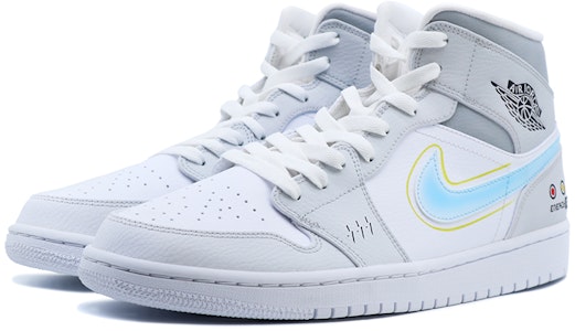 【定制球鞋】Jordan Air Jordan 1 Mid 能量燈 回到未來 減震防滑 中幫 復古籃球鞋 男款 灰藍 Lookbook 【定制球鞋】Jordan Air Jordan 1 Mid 能量燈 回到未來 減震防滑 中幫 復古籃球鞋 男款 灰藍