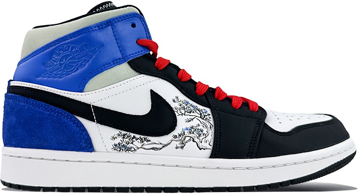 【訂製球鞋】 Jordan Air Jordan 1 1 Mid 球場精靈 梅花松樹 鴛鴦鞋 中筒 復古籃球鞋 男款 白紅藍 Lookbook 【訂製球鞋】 Jordan Air Jordan 1 1 Mid 球場精靈 梅花松樹 鴛鴦鞋 中筒 復古籃球鞋 男款 白紅藍