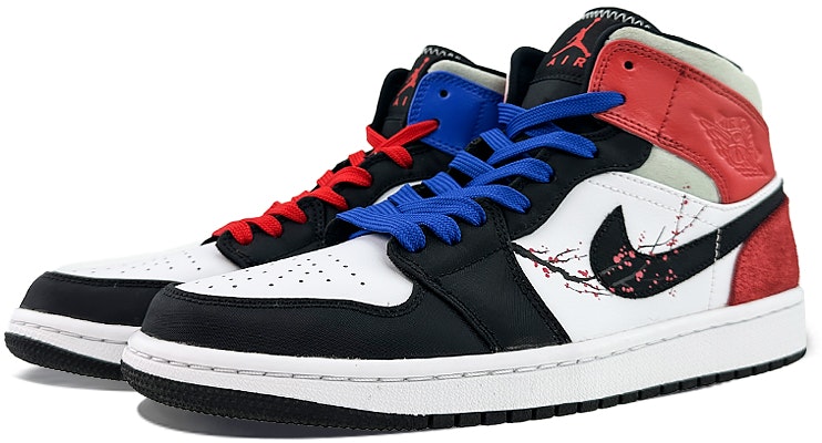 【訂製球鞋】 Jordan Air Jordan 1 1 Mid 球場精靈 梅花松樹 鴛鴦鞋 中筒 復古籃球鞋 男款 白紅藍 Shop 【訂製球鞋】 Jordan Air Jordan 1 1 Mid 球場精靈 梅花松樹 鴛鴦鞋 中筒 復古籃球鞋 男款 白紅藍