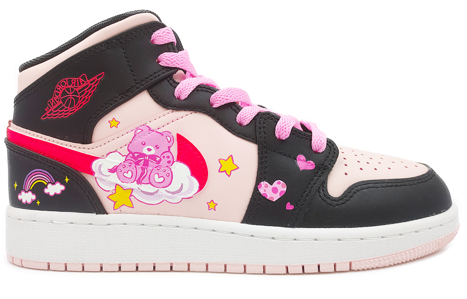 Order Jordan 1 Mid Personalizadas "Arcoíris Oso" 554725-604(TEAM64-女款黑粉小熊)